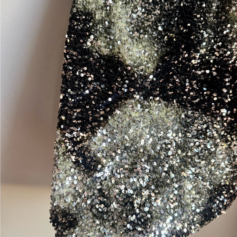 Hugo Boss Sequin Mini Skirt Metallic Silver Black Party NYE Glam XXL - Picture 5 of 9